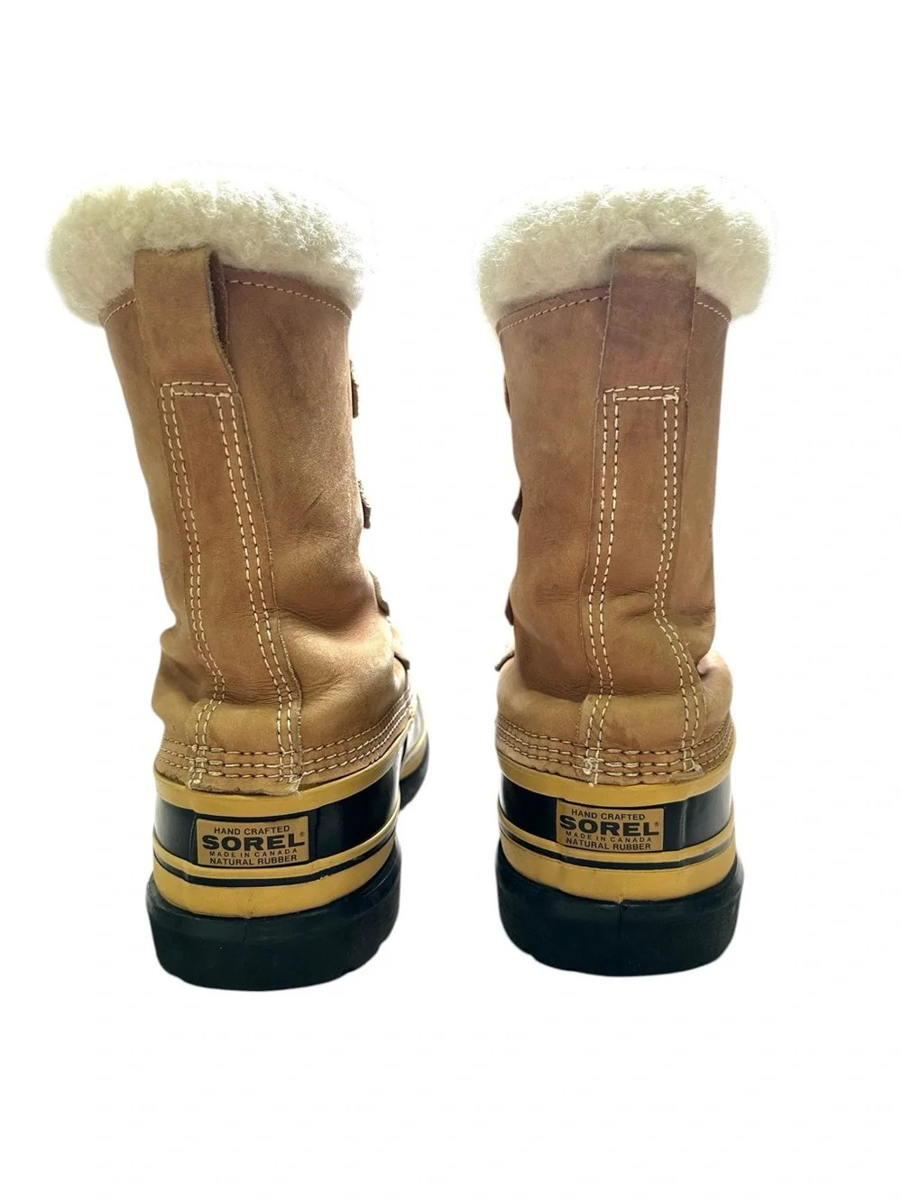Sorel Men’s 9 Tan & Black Kaufman Canada Leather Wool Caribou Winter Snow Boot